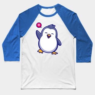 Cute Penguin Waving Hand Cartoon Baseball T-Shirt